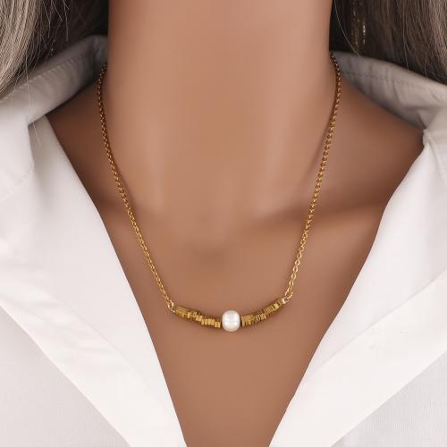 Stainless Steel Jewelry Necklace, 304 Stainless Steel, with Freshwater Pearl, plated, for woman, more colors for choice, nickel, lead & cadmium free, Length:42 cm, Sold By PC