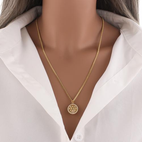 Chaîne en acier inoxydable Collier Sweater, Acier inoxydable 304, Rond, Placage de couleur d'or, pavé de micro zircon & pour femme, protéger l'environnement, sans nickel, plomb et cadmium, Longueur:51 cm, Vendu par PC