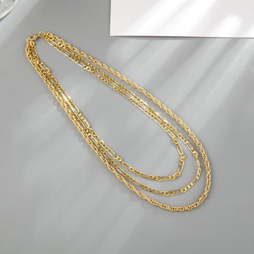 Brass Necklace, gold color plated, three layers & for woman, nickel, lead & cadmium free, Sold By PC