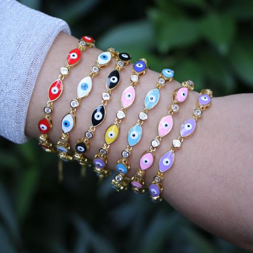 Bracelet Evil Eye bijoux, laiton, avec 5CM chaînes de rallonge, Placage de couleur d'or, motif de mauvais œil & pour femme & émail, plus de couleurs à choisir, protéger l'environnement, sans nickel, plomb et cadmium, Longueur:17 cm, Vendu par PC