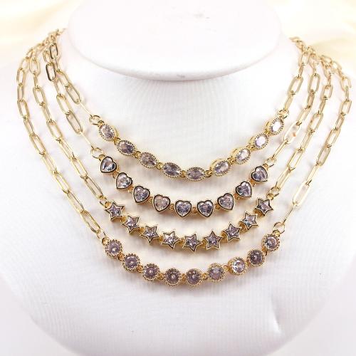 Cubic Zircon Micro Pave Brass Necklace, with 5CM extender chain, gold color plated, different styles for choice & micro pave cubic zirconia & for woman, more colors for choice, nickel, lead & cadmium free, Length:45 cm, Sold By PC