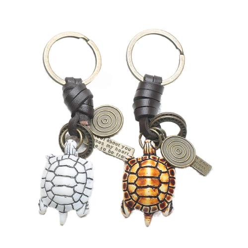 Tibetan Style Key Clasp, with PU Leather & Resin, Turtle, plated, fashion jewelry, more colors for choice, nickel, lead & cadmium free, Sold By PC