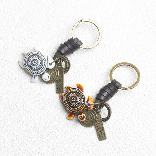 Tibetan Style Key Clasp, with PU Leather & Resin, Turtle, plated, fashion jewelry, more colors for choice, nickel, lead & cadmium free, Sold By PC