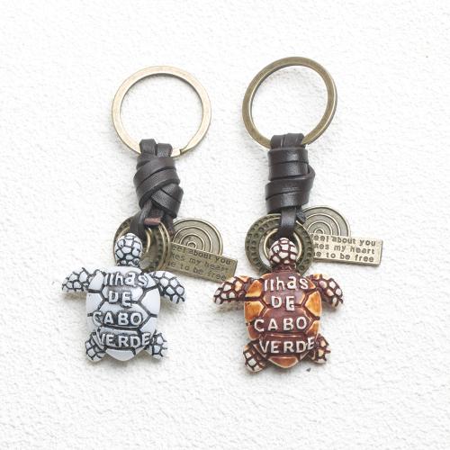 Tibetan Style Key Clasp, with PU Leather & Resin, Turtle, plated, fashion jewelry, more colors for choice, nickel, lead & cadmium free, Sold By PC