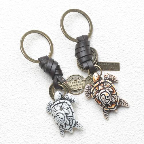 Tibetan Style Key Clasp, with PU Leather & Resin, Turtle, plated, fashion jewelry, more colors for choice, nickel, lead & cadmium free, Sold By PC