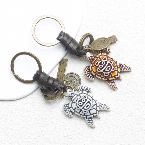 Tibetan Style Key Clasp, with PU Leather & Resin, Turtle, plated, fashion jewelry, more colors for choice, nickel, lead & cadmium free, Sold By PC