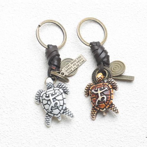 Tibetan Style Key Clasp, with PU Leather & Resin, Turtle, plated, fashion jewelry, more colors for choice, nickel, lead & cadmium free, Sold By PC