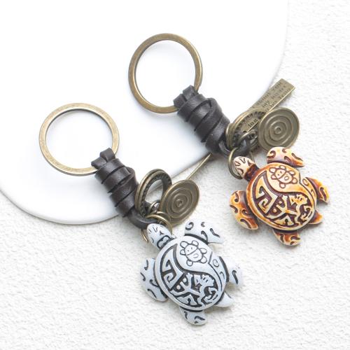 Tibetan Style Key Clasp, with PU Leather & Resin, Turtle, plated, fashion jewelry, more colors for choice, nickel, lead & cadmium free, Sold By PC