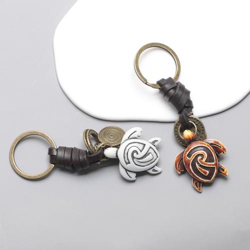 Tibetan Style Key Clasp, with PU Leather & Gemstone & Resin, Turtle, plated, fashion jewelry, more colors for choice, nickel, lead & cadmium free, Sold By PC