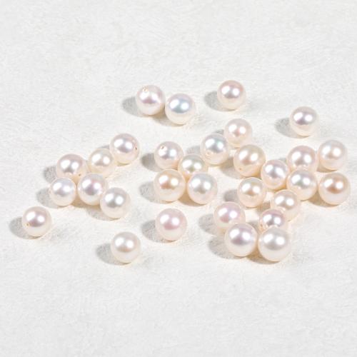 Perles nacres de culture d'eau douce demi percées , perle d'eau douce cultivée, Légèrement rond, DIY & semi-foré, blanc, 9mm, Vendu par PC