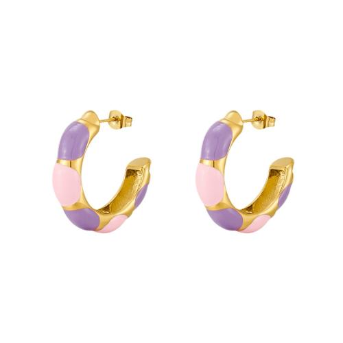 Boucle d'oreille de gaujon en acier inoxydable, Acier inoxydable 304, Plaqué or 18K, bijoux de mode & pour femme & émail, plus de couleurs à choisir, Vendu par paire