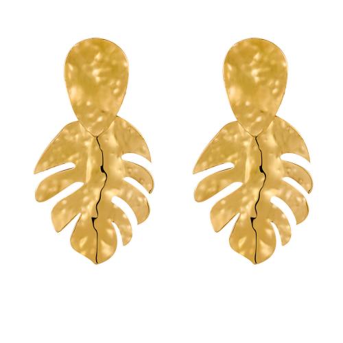 Stainless Steel Stud Earrings, 304 Stainless Steel, Leaf, 18K gold plated, fashion jewelry & for woman, Sold By Pair