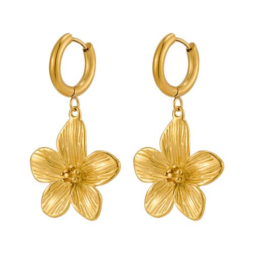 Acier inoxydable Levier Retour Earring, Acier inoxydable 304, fleur, Plaqué or 18K, bijoux de mode & pour femme, Vendu par paire