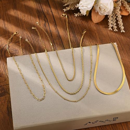 Brass Necklace, plated, 5 pieces & fashion jewelry & for woman, golden, Sold By Set