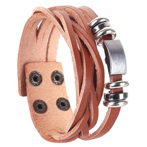 Bracelet de cuir de vachette, alliage de zinc, avec cuir de peau de vache, fait à la main, Double couche & bijoux de mode & unisexe, plus de couleurs à choisir, wide:2.2cm, Vendu par PC