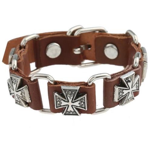 Cowhide Bracelet, with Iron & Tibetan Style, handmade, fashion jewelry & for man & hollow, more colors for choice, Sold By PC