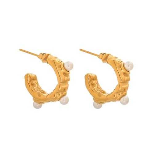 Boucle d'oreille de gaujon en acier inoxydable, Acier inoxydable 304, avec perle de plastique, Placage, bijoux de mode & pour femme, plus de couleurs à choisir, Vendu par paire