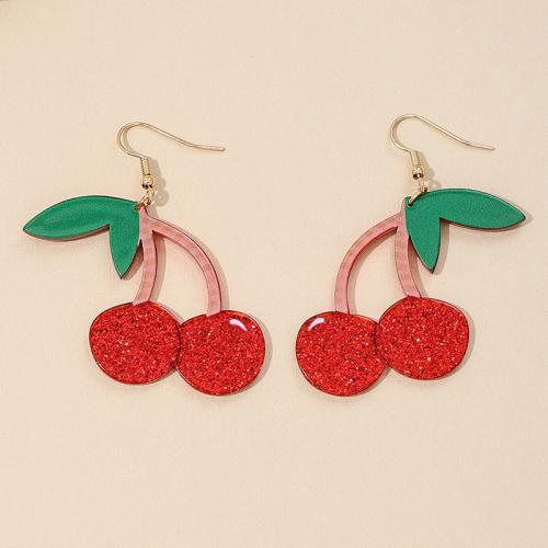 Tibetan Style Drop Earrings, with Acrylic, Cherry, plated, for woman, red, Sold By Pair