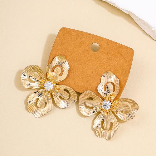 Tibetan Style Stud Earring, petals, plated, micro pave cubic zirconia & for woman, gold, Sold By Pair