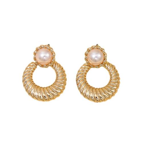 Tibetan Style Stud Earring, with Plastic Pearl, plated, for woman, gold, Sold By Pair