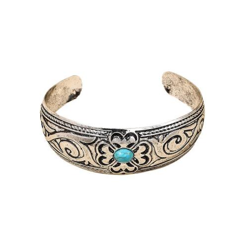 Tibetan Style Bangle, with Turquoise, plated, for woman, silver color, Sold By PC