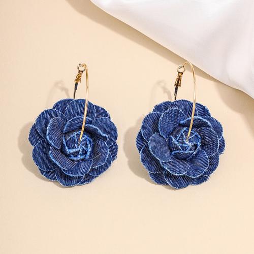 Boucles d'oreilles en alliage de zinc, avec tissu, Rose, Placage, pour femme, bleu, Vendu par paire