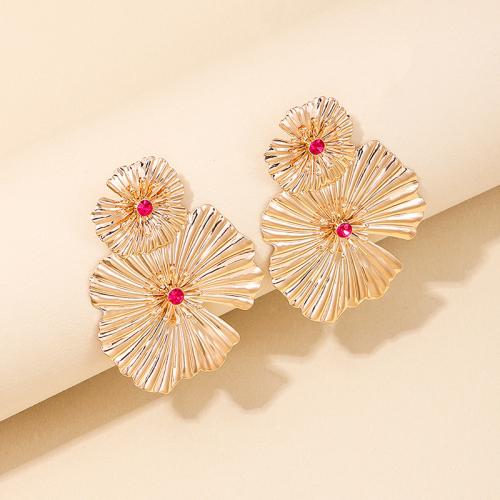 Tibetan Style Stud Earring, petals, plated, micro pave cubic zirconia & for woman, gold, Sold By Pair