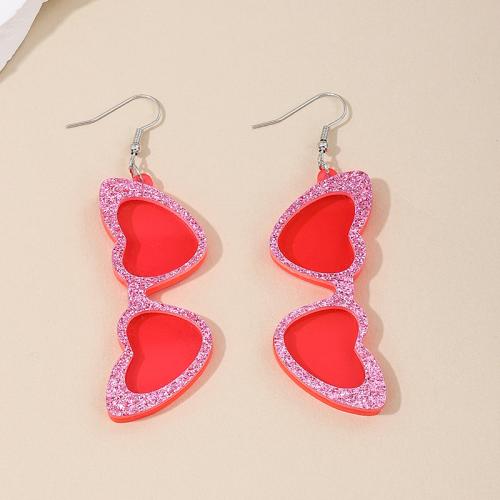 Tibetan Style Drop Earrings, with Acrylic, Glasses, plated, for woman, pink, Sold By Pair