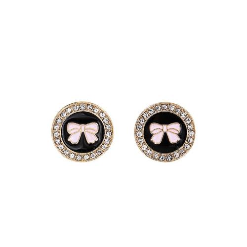 Tibetan Style Stud Earring, plated, micro pave cubic zirconia & for woman & enamel, gold, Sold By Pair