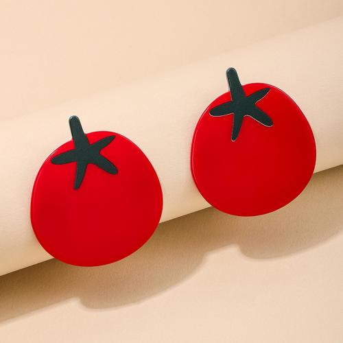 Acrylic Jewelry Earring, Tomato, plated, for woman, red, Sold By Pair