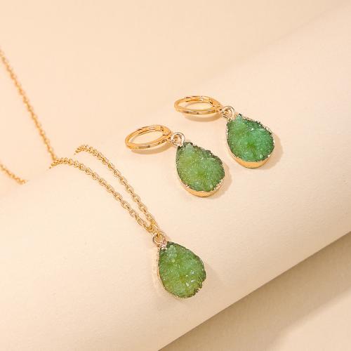 Tibetan Style Jewelry Sets, earring & necklace, with Resin, plated, for woman, gold, Sold By Set