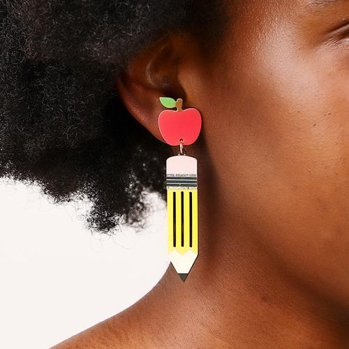 Tibetan Style Stud Earring, with Acrylic, pencil, plated, for woman, multi-colored, Sold By Pair