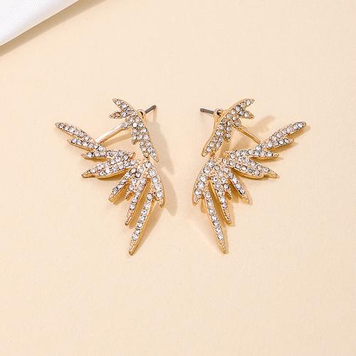 Tibetan Style Stud Earring, plated, for woman & with rhinestone, gold, Sold By Pair