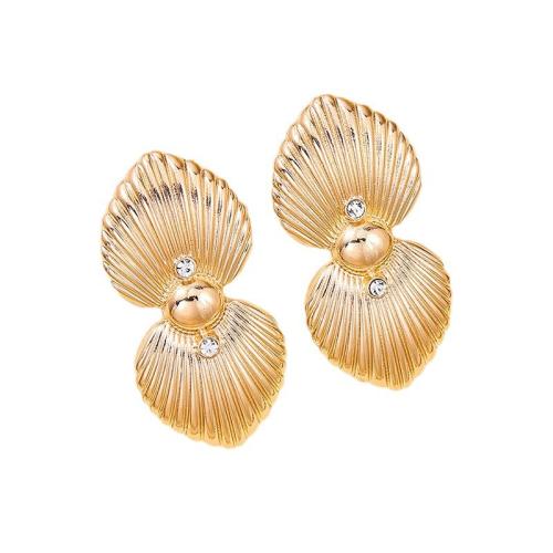 Tibetan Style Stud Earring, plated, for woman & with rhinestone, gold, Sold By Pair