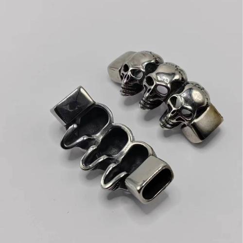 Stainless Steel Leather Cord Clasp, 304 Stainless Steel, Skull, polished, DIY, 6x12mm, Sold By PC