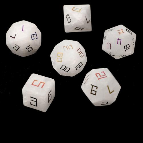 Dice for games, Clear Quartz, Geometrical Pattern, Carved, 7 pieces, Sold By Set