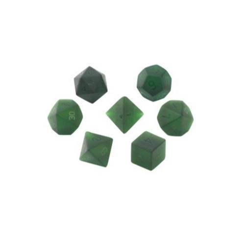 Dice for games, Glass, Geometrical Pattern, Carved, 7 pieces & frosted, green, Sold By Set