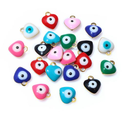 Evil Eye Pendants, 304 Stainless Steel, Heart, Vacuum Ion Plating, DIY & evil eye pattern & enamel, more colors for choice, 9x8mm, Approx 100PCs/Bag, Sold By Bag