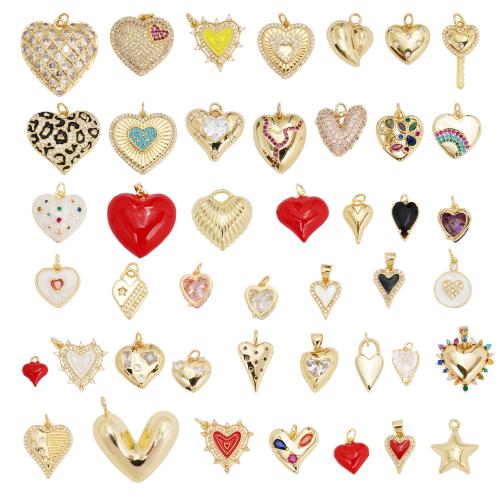 Cubic Zirconia Micro Pave Brass Pendant, Heart, gold color plated, DIY & different size for choice & micro pave cubic zirconia & enamel, more colors for choice, nickel, lead & cadmium free, Sold By PC