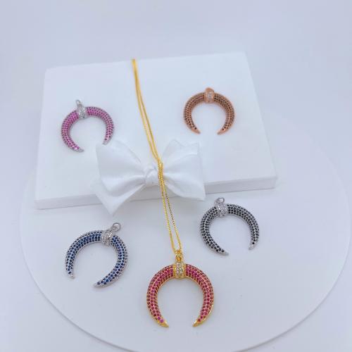 Cúbicos Circonia Colgante Latón Micro pavimenta, metal, Luna, chapado, Bricolaje & micro arcilla de zirconia cúbica, más colores para la opción, libre de níquel, plomo & cadmio, Vendido por UD