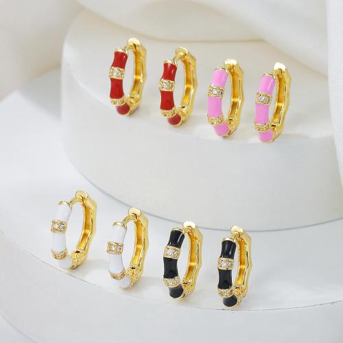 Boucles d'oreilles en laiton zircon cubique pavent, Placage de couleur d'or, pavé de micro zircon & pour femme & émail, plus de couleurs à choisir, protéger l'environnement, sans nickel, plomb et cadmium, Vendu par paire