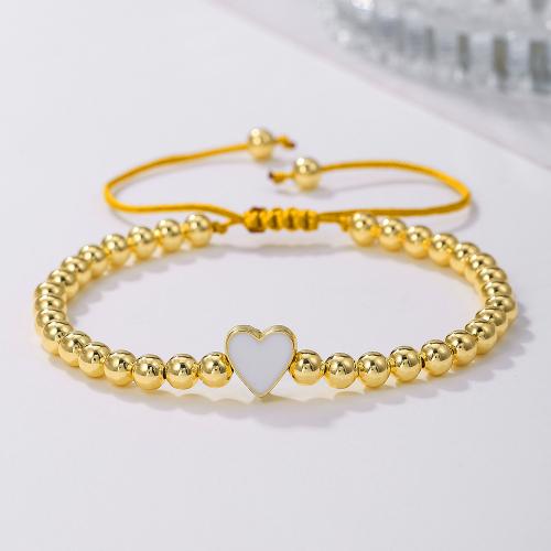 Bracelets de la BCC, plastique revêtu de cuivre, avec Cordon de noeud, coeur, Placage de couleur d'or, Réglable & pour femme & émail, plus de couleurs à choisir, Vendu par PC