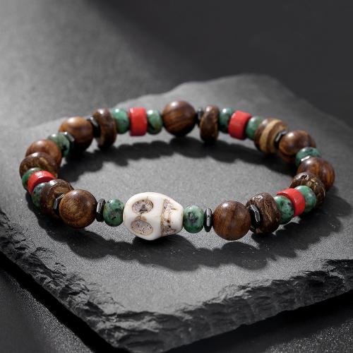 Wood Bracelets, Black Sandalwood, with Coco, Skull, Unisex, Sold By PC