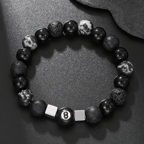 Bracelet d'acier titane, avec obsidien flocon de neige, unisexe, noire, Vendu par PC