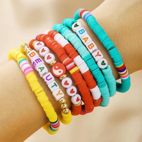 Fashion Bracelet & Bangle Jewelry, Polymer Clay, with Elastic Thread, 8 pieces & for woman, mixed colors, Sold By Set