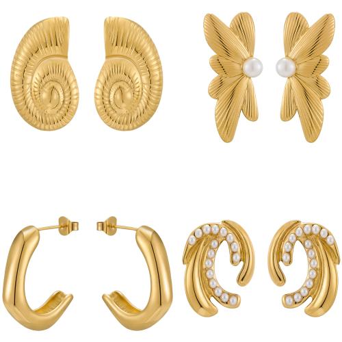 Pendientes de Acero Inoxidable, acero inoxidable 304, con Perlas plásticas, chapado, Joyería & diferentes estilos para la opción & para mujer, dorado, Vendido por Par