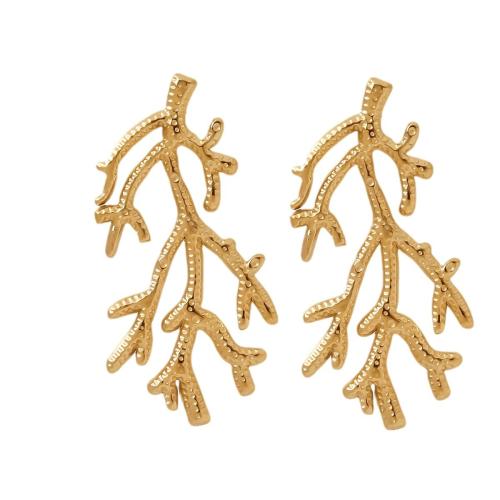 Stainless Steel Stud Earrings, 304 Stainless Steel, Grass, 18K gold plated, fashion jewelry & for woman, Sold By Pair