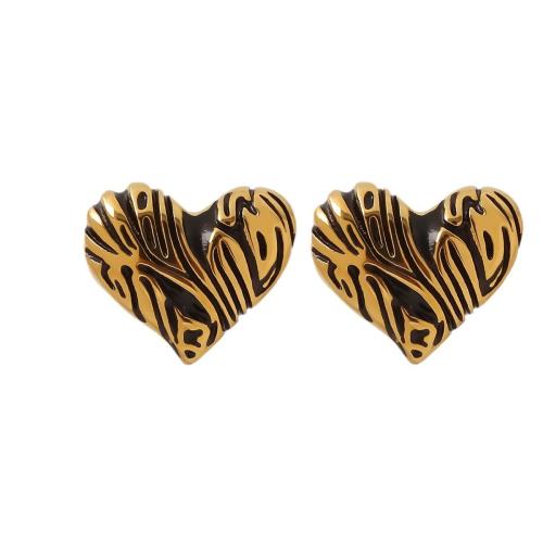 Stainless Steel Stud Earrings, 304 Stainless Steel, Heart, 18K gold plated, fashion jewelry & for woman & enamel, Sold By Pair