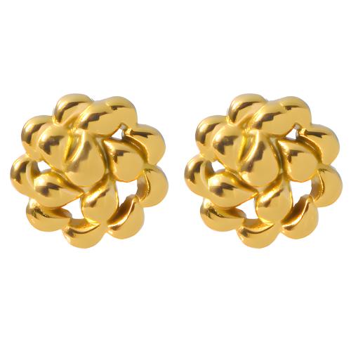 Stainless Steel Stud Earrings, 304 Stainless Steel, Flower, plated, fashion jewelry & for woman & hollow, golden, Sold By Pair