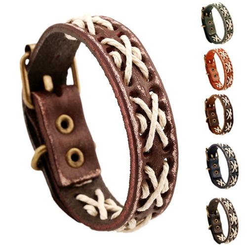 Cowhide Bracelet, Full Grain Cowhide Leather, with Linen & Tibetan Style, handmade, vintage & fashion jewelry & Unisex, more colors for choice, nickel free, wide:1.5cm, Length:23.5 cm, Sold By PC